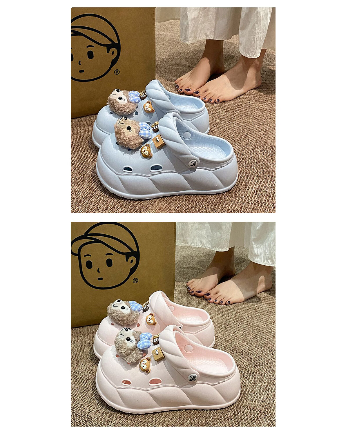 TonLion Women's Sandals 2026 Summer Breathable Hole Shoes Thick Sole Height Increasing Casual Beach Shoes Fashion Blue Size 40/41 5