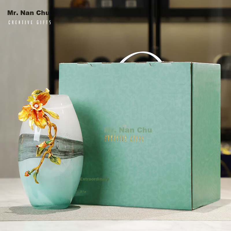 Mr. Nan Chu Enamel Colorful Floral Floating Fragrance Vase Ornament Flower Container for Living Room Study Bedroom Light Luxury High-End Housewarming Gift