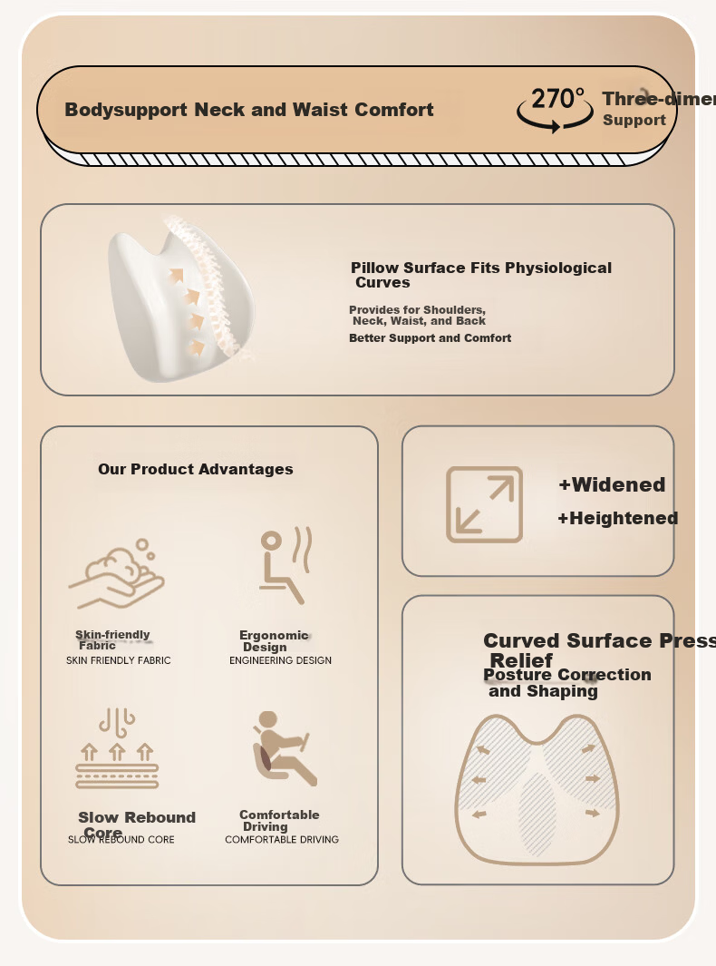 ICAROOM Car Headrest and Lumbar Support Set Memory Foam Neck Pillow Cervical Spine Cushion Car Waist Pillow Lumbar Support Cushion 9