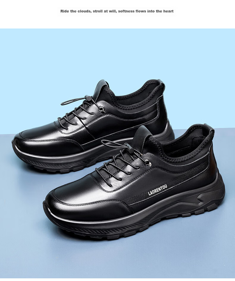 LAORENTOU Men's First Layer Cowhide Casual Sneakers Non-Slip Sports Shoes Black LA12231 Size 39 10