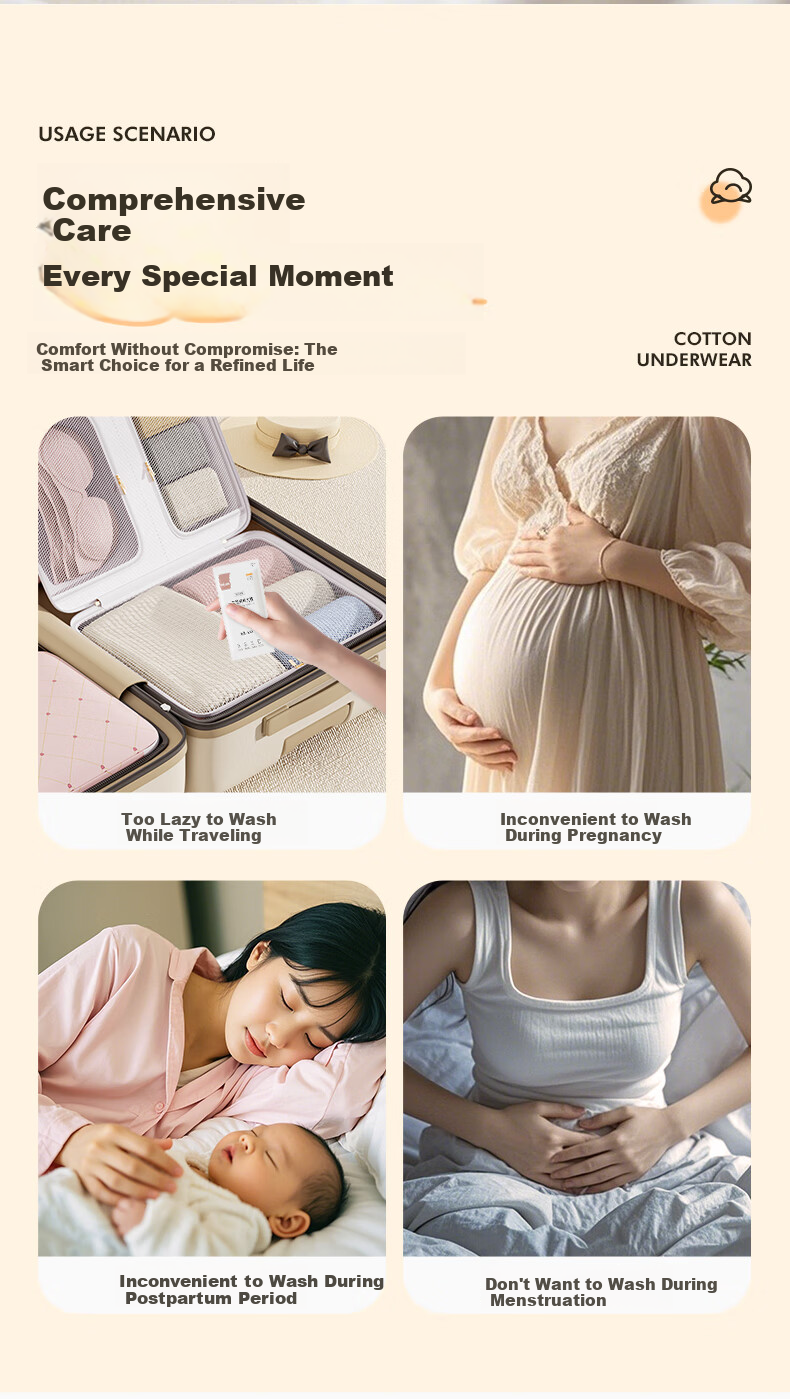 Baicaoyuan Disposable Cotton Women's EO Sterilized No-Wash Travel Maternity Menstrual Day-Use Underwear 5 Pieces 2XL 13