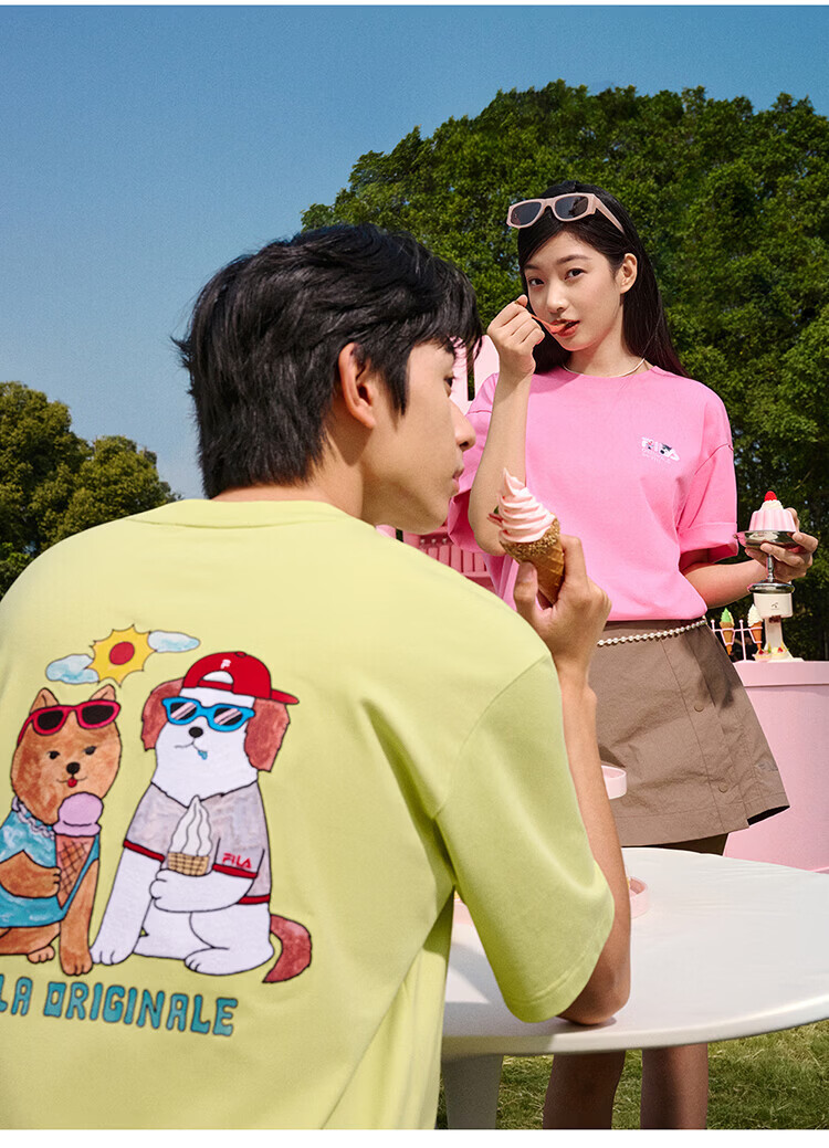 FILA Official Couple's Knitted Short Sleeve Shirt 2026 Summer Fashion Casual Unisex Loose Cat Embroidery T-Shirt 21