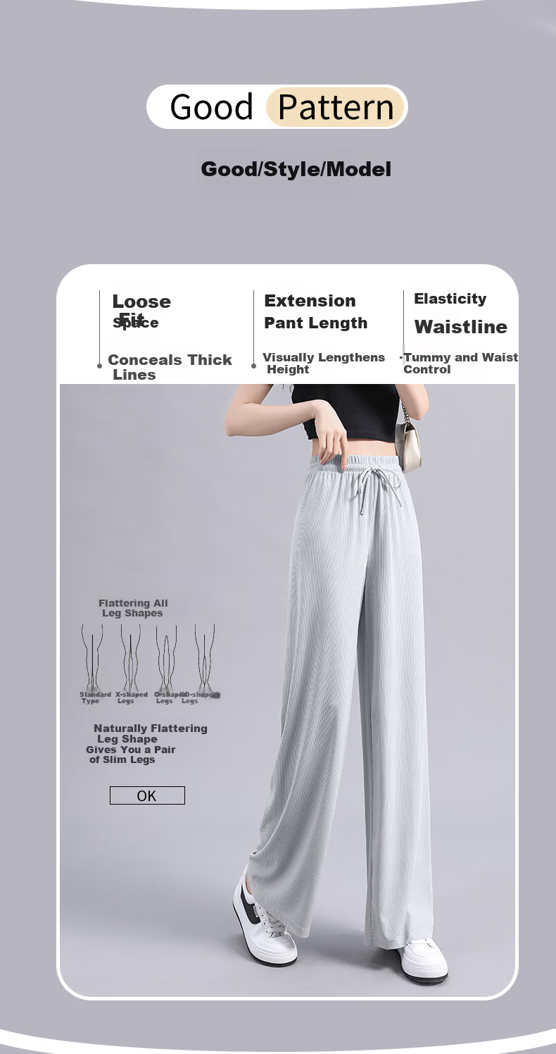 Jeanswest Women's Casual Spring Summer Wide-Leg Pants High-Waist Slim Loose Straight-Leg Black L 9