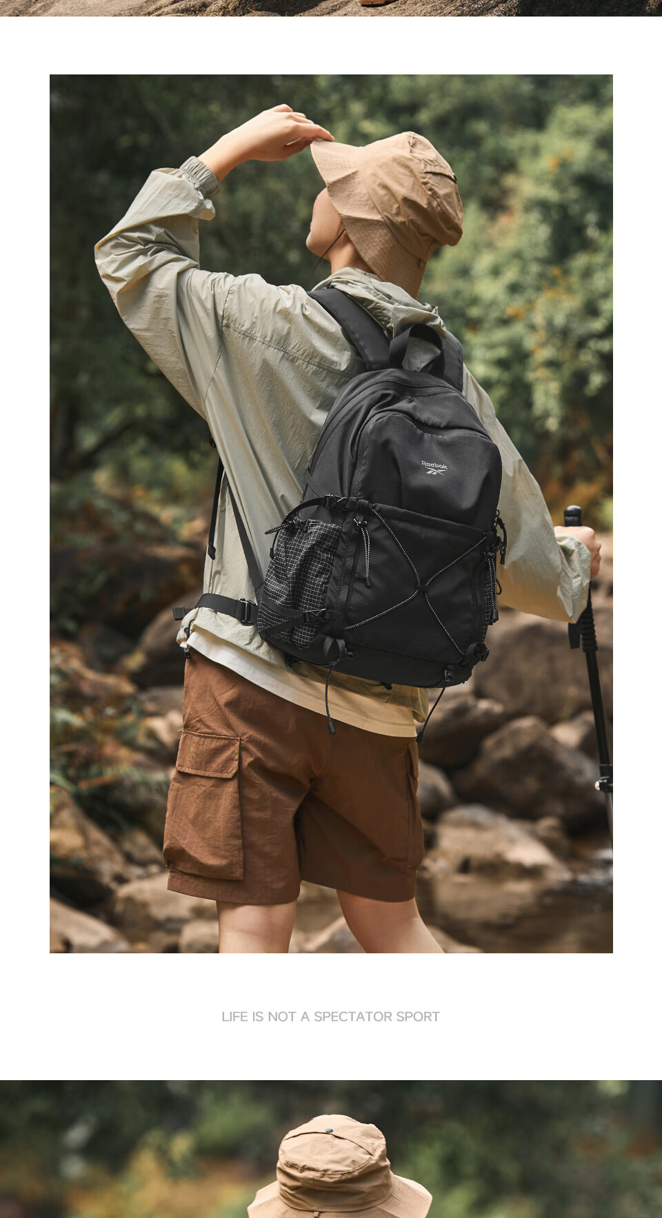 Reebok Lightweight Sports Hiking Backpack Men 2026 New Large Capacity Outdoor Double Shoulder Bag Women Khaki 13