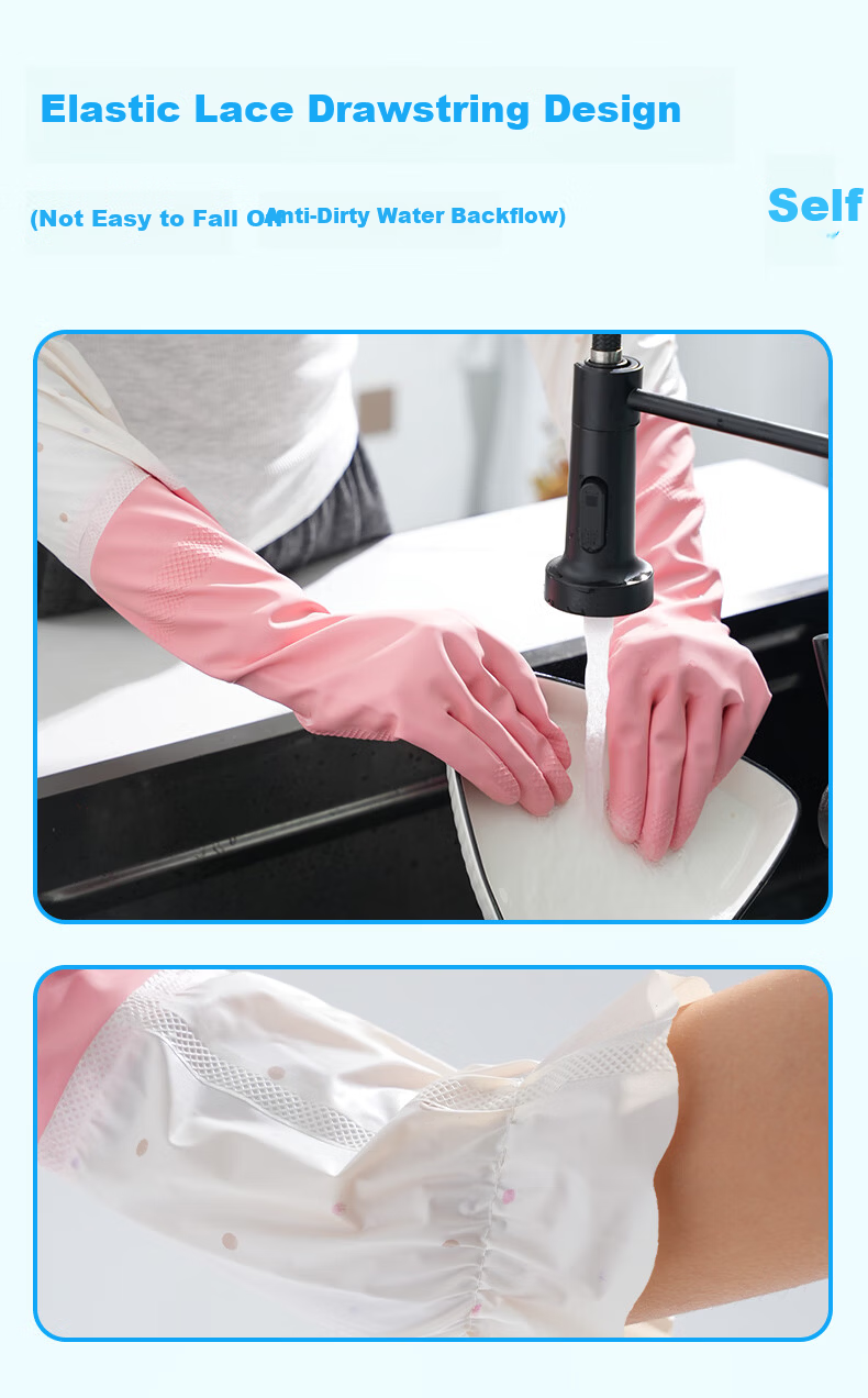 Titanfine Extended Household Natural Latex Gloves 1 Pair Size S Cleaning Laundry Wear-Resistant Waterproof Sleeve Autumn Winter Purple 3
