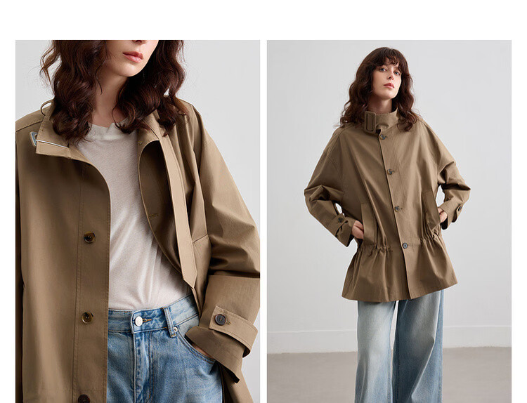 Demana [Cloud Oxygen Cotton Series] Spring Elegant Stand Collar Strap Drawstring Loose Slim Trench Coat for Women High-End Feel 5
