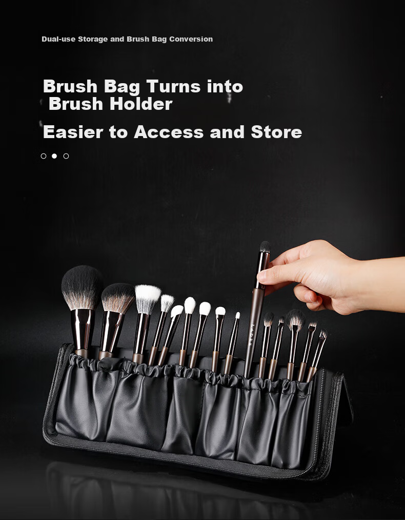 LADES Wooden 15-Piece Makeup Brush Set Animal Hair Powder Brush Lip Brush Concealer Brush Beauty Tools 10