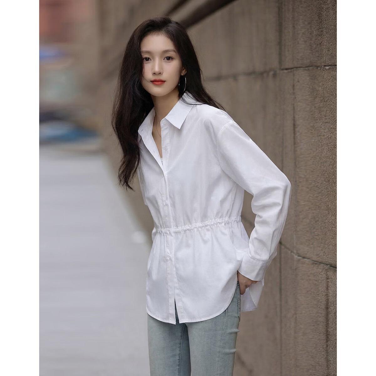 Demana Oxygen Pure Cotton Spring 3D Lapel Drawstring Waist Mid-Length Slim Fit Shirt for Women Premium Quality
