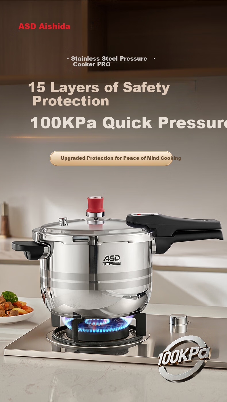 ASD Pressure Cooker 100KPa Household Pressure Cooker 304 Stainless Steel Explosion-Proof 4L Induction Cooker Compatible YS20A9WG 4