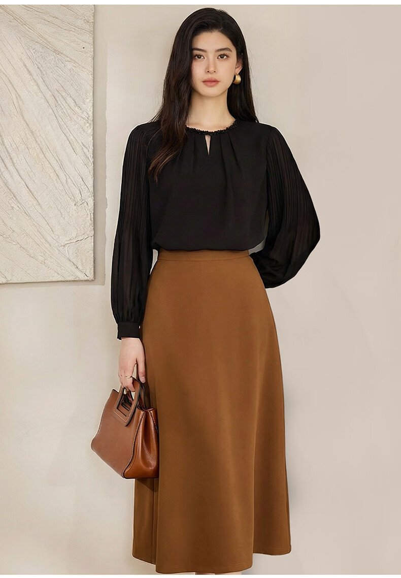 ROEYSHOUSE Elegant Satin Spliced Chiffon Shirt for Women Spring Light Luxury Hollow Out Top 13643 Black S 12