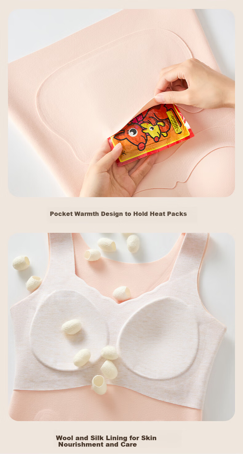 Tingmei Thermal Vest with Chest Pad for Adolescent Girls Wool and Silk Autumn Winter Blue L 17
