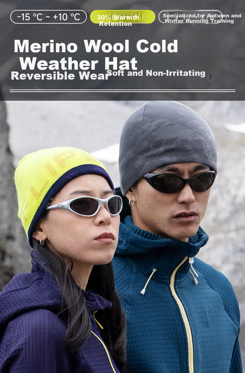 Feibit Merino Wool Hat Unisex Antibacterial Warm Knitted Sports Cap Anti-Pilling Ear Protection Cold Resistant Snow Pink 1