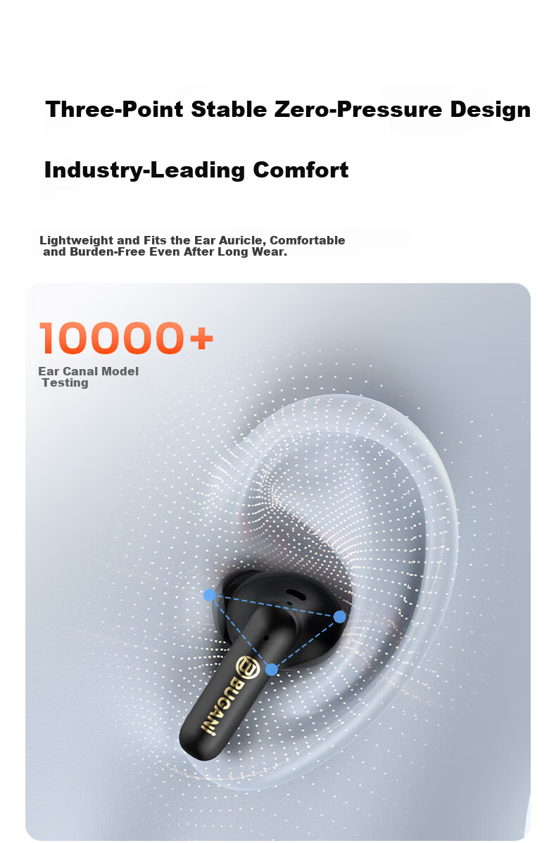 BUGANI Freebuds B20 Wireless Bluetooth In-Ear Earphones Gaming Music Sports Headphones Active Noise Cancelling Bluetooth 6.0 Long Battery Life Black 8