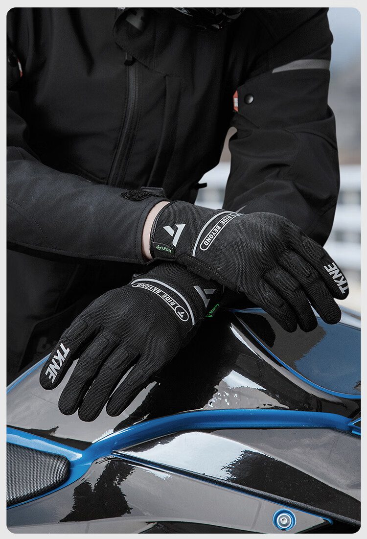 TKNE Summer Motorcycle Gloves Thin Off-Road Riding Anti-Fall Breathable Touchscreen Protective Rider Gear Black L 14