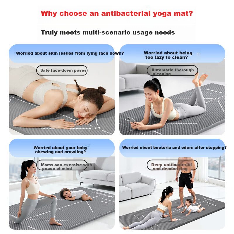Li-Ning Yoga Mat for Women And Men, Thickened Wide Antibacterial Exercise Home Non-Slip Jump Rope Soundproof Shock-Absorbing Sit-Up Mat