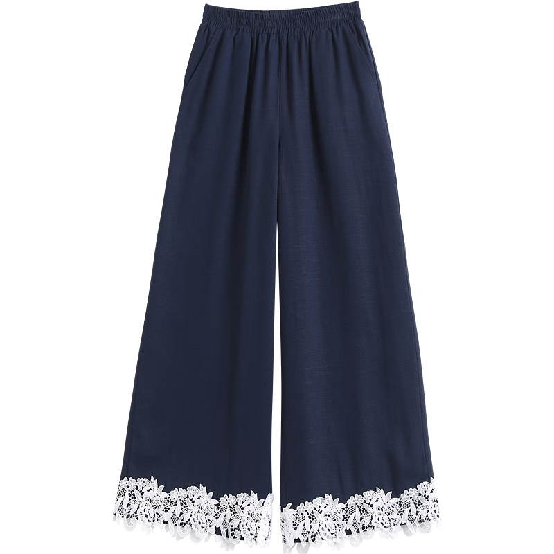 Demana [with Linen Lyocell] Summer Cropped Pants Simple Lace Trim Elastic Waist Straight Slim Casual Pants for Women