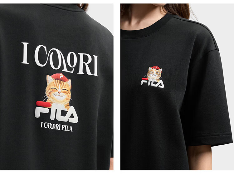 FILA Official 2026 Summer Couple Short Sleeve T-Shirt Casual Loose Fit Cotton Cat Knit Tee 68