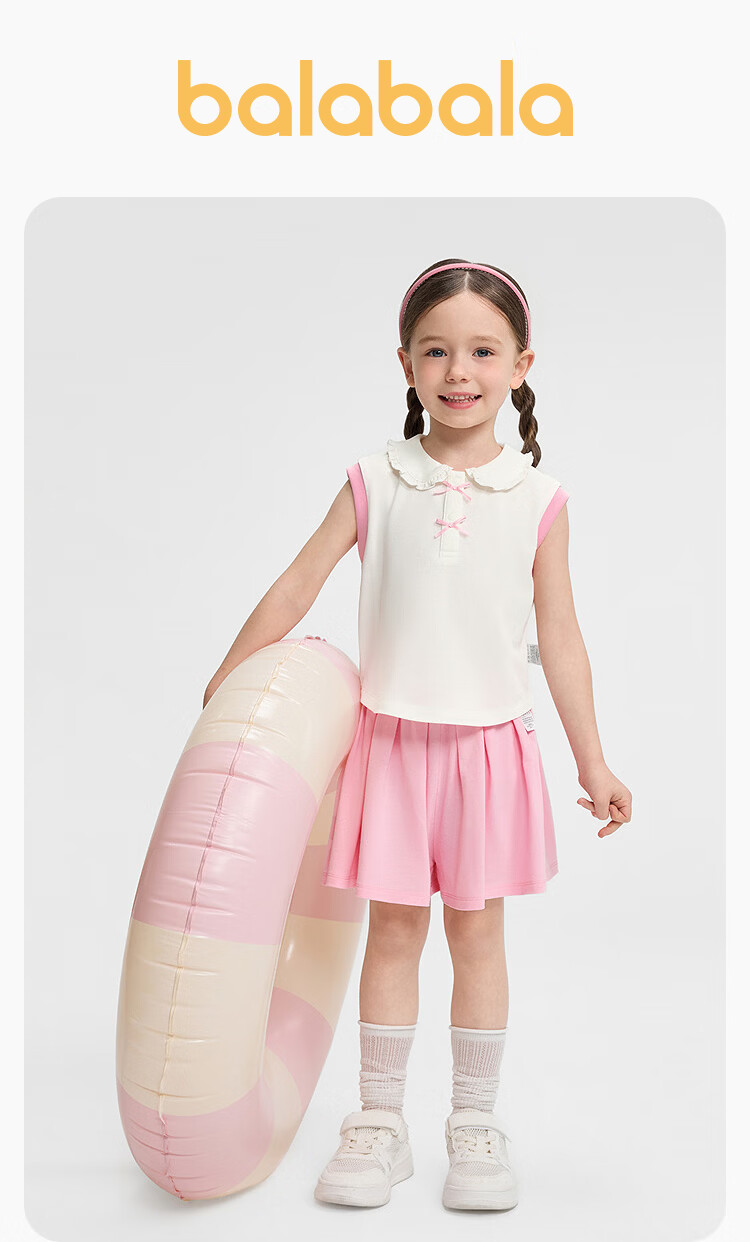 Balabala Girls Sleeveless Set Toddler Baby Two-Piece 2026 New Summer Cool Half-Button Sweet Vest + Skirt Pants 1