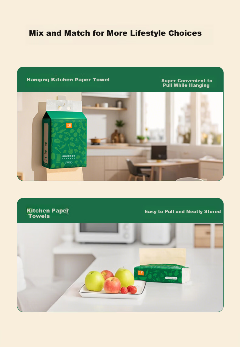 Zofee Hanging Kitchen Paper Towels Bamboo Pulp 2-Ply 180 Sheets 4 Packs Boxed 4