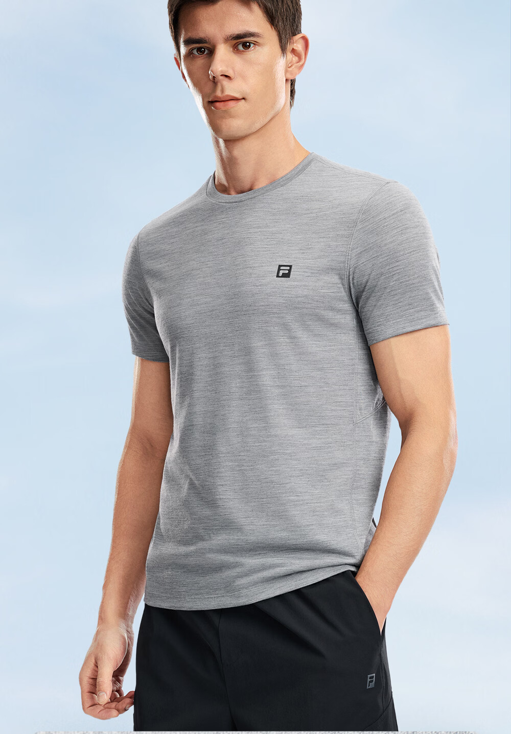FILA Official Men's Knitted Short Sleeve Shirt 2026 Summer Fitness Sports Basic Crew Neck Merino Wool T-Shirt 3
