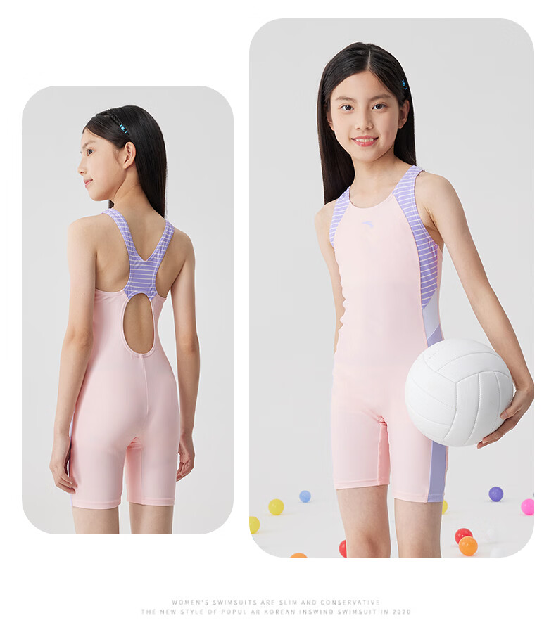 ANTA Children's One-Piece Swimsuit for Girls, Square-Leg Professional Training Swimwear for Older Kids, Teenagers, Beginners, Swimming Equipment, Purple, Size 120 20