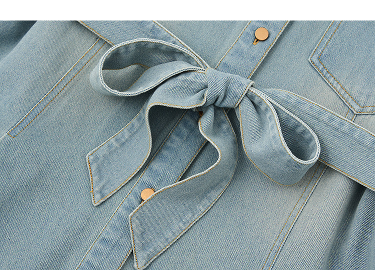Demana [Cloud Cotton] Summer Urban Commuter Lapel Waist-Pocket Spliced Slim Denim Dress for Women Premium Feel 7