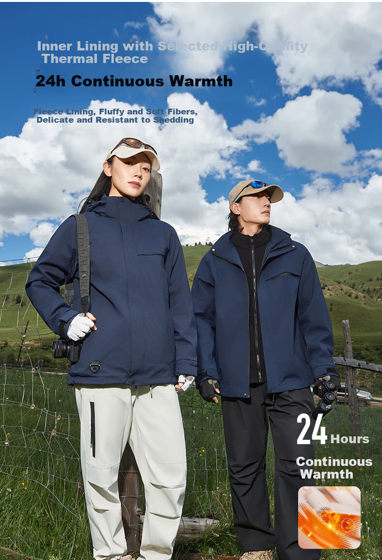 JEEP SPIRIT Men's and Women's Outdoor 3-in-1 Waterproof Windproof Mountaineering Jacket Couple's Dark Night Blue XS 4