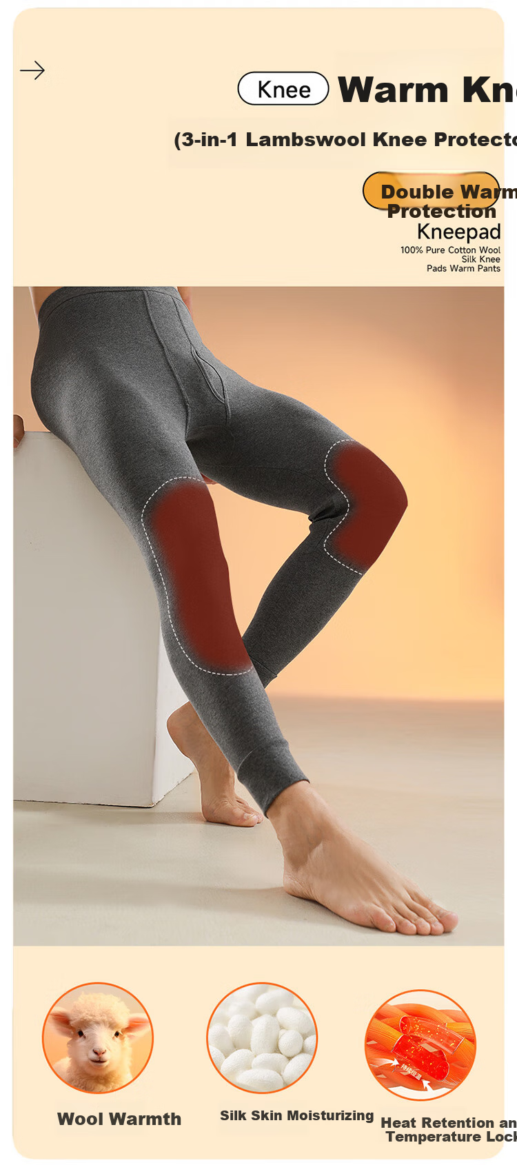 Bingxue Kapok Men's Thin Cotton Antibacterial Mite-Resistant Wool Silk Knee Support Thermal Cotton Long Johns for Autumn and Winter 3