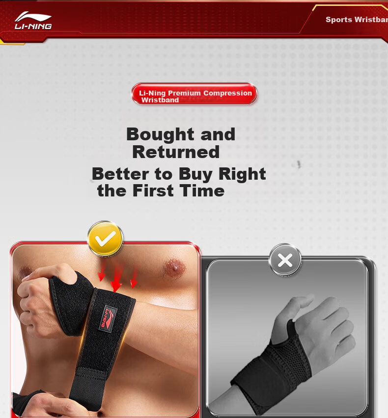 LI-NING Wrist Support Fitness Bench Press Push-Up Compression Wristband for Men Badminton Tendonitis Wrist Injury Brace 3
