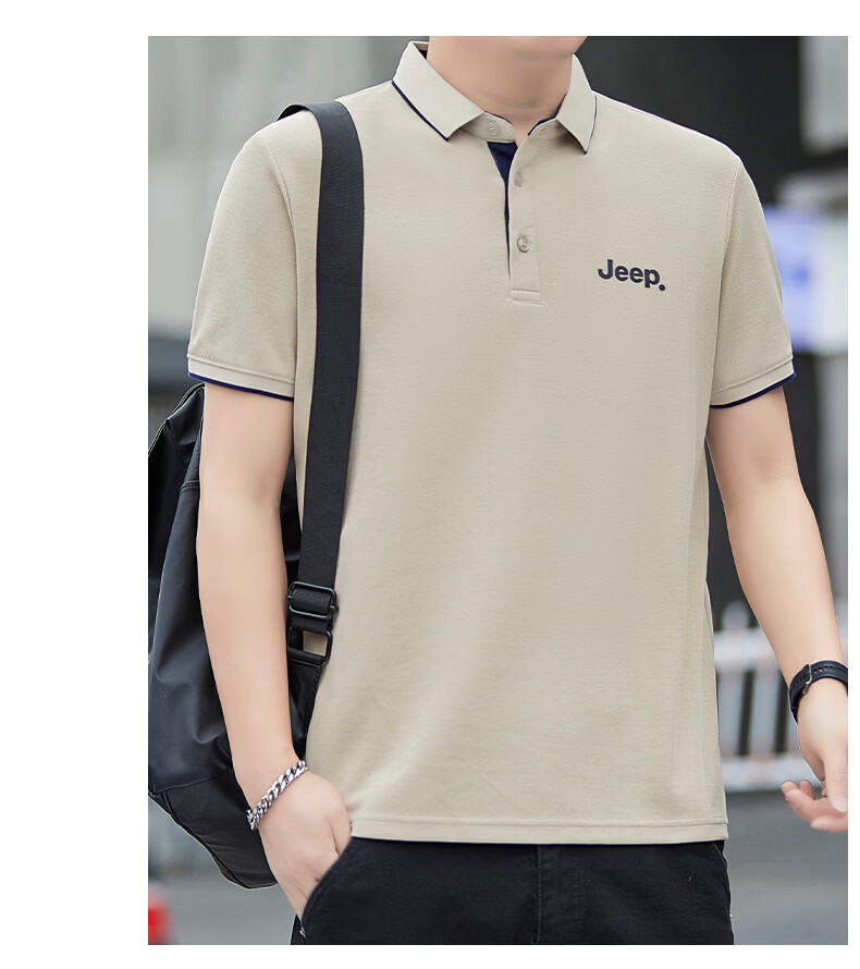 JEEP Polo Shirt for Men, Summer Breathable Short-Sleeve, Turn-Down Collar Quick-Dry T-Shirt, Business Father's Day Gift, Black, 3XL 13