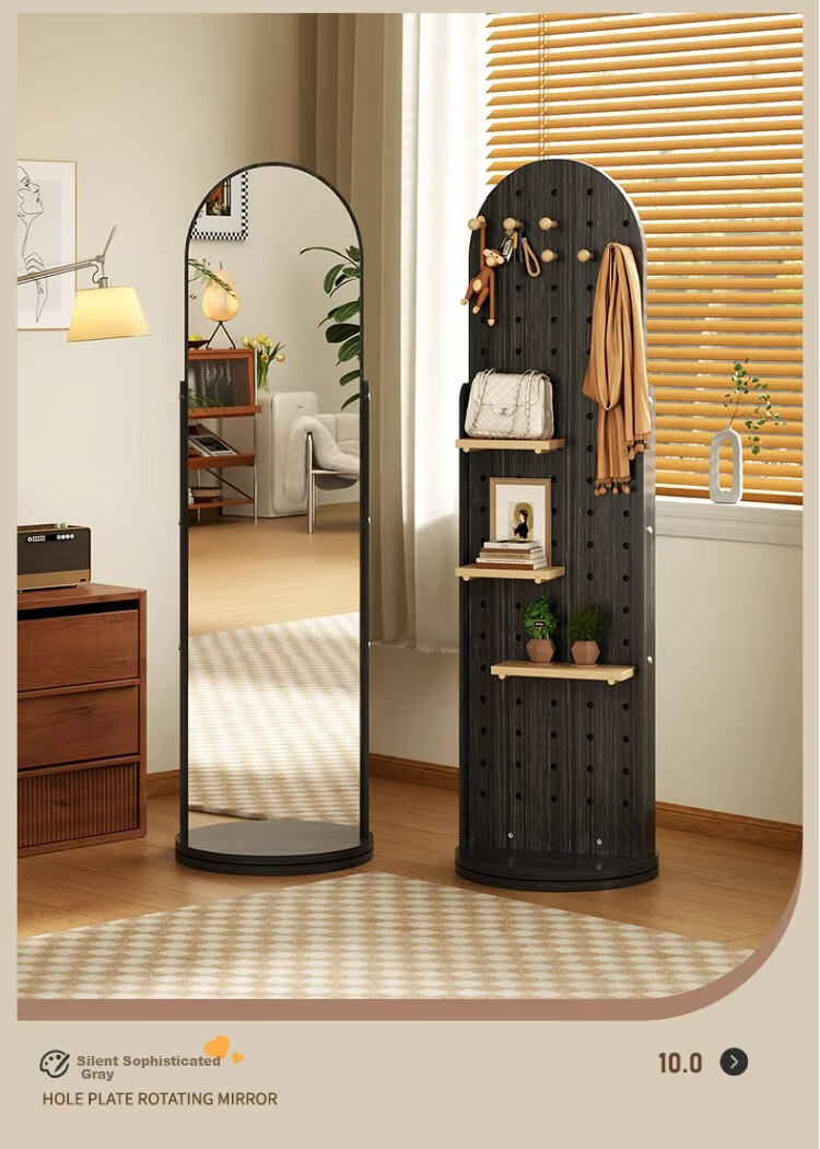 Millennium Mansion Pegboard Rotating Full-Length Dressing Mirror with Integrated Clothes Hanger and Storage Rack Floor-Standing Fitting Mirror 170*40 White 9