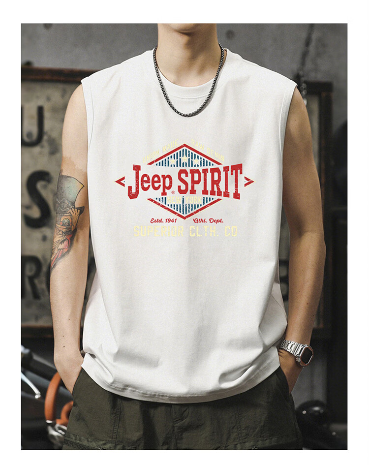 JEEP SPIRIT Men's American Vintage Sleeveless Vest Summer Lightweight Cotton Printed Tank Top Gray L 19