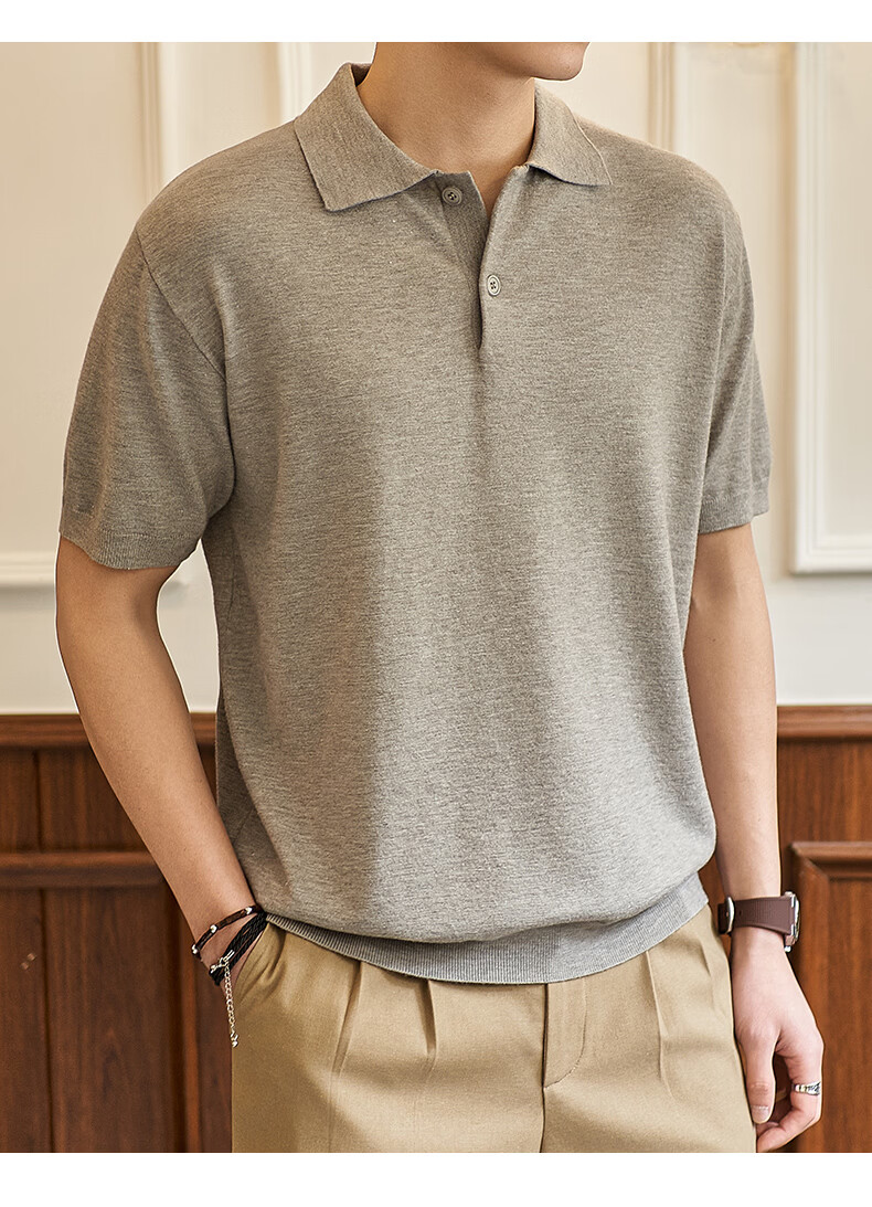 Dingfengbaoluo Vintage Old Coin Style Short Sleeve Men's Summer Luxury Business Polo Knit Casual Shirt KK65 Black 2XL 19