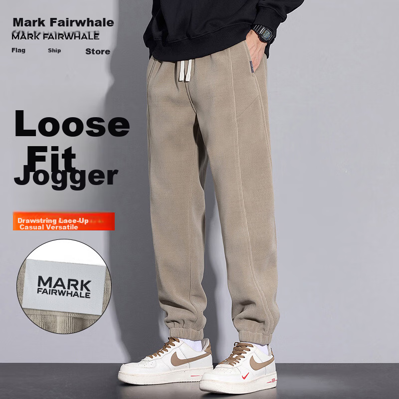 MARK FAIRWHALE Men's Casual Pants Spring Autumn Thick Warm Jogger Sweatpants Khaki M