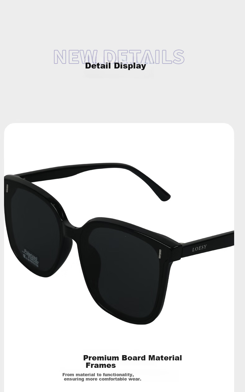 LOESY Versatile Slimming Fashion Polarized Sunglasses UV Protection Driving Black Frame Black Gray Nylon Non-Polarized 12