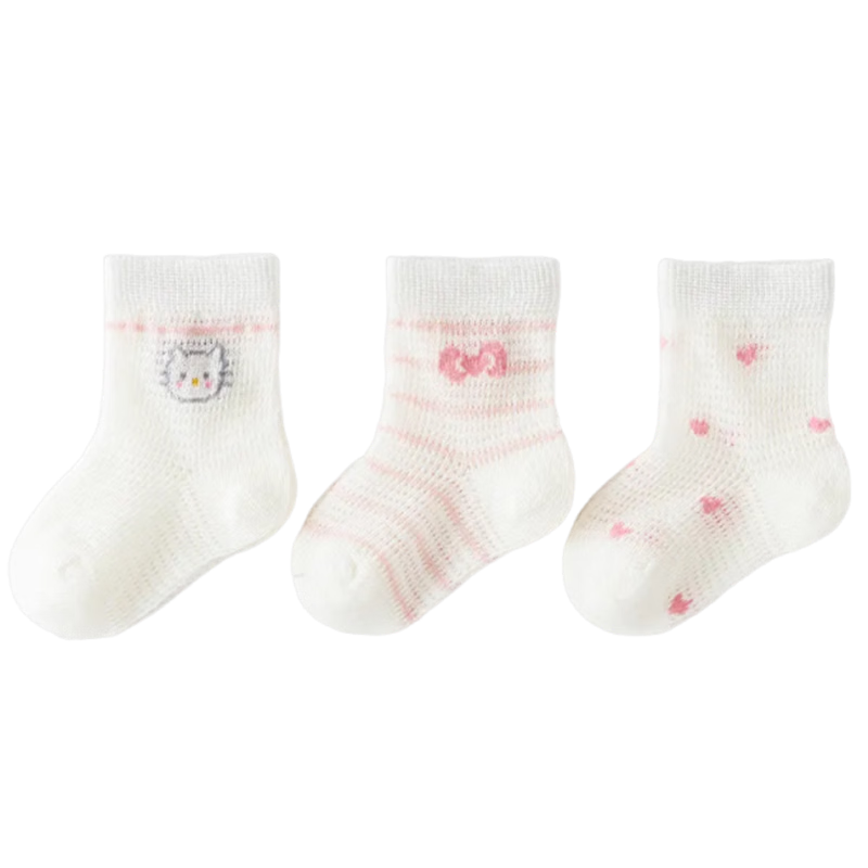 9i9 Baby Socks Summer Thin Mesh Socks Girls Socks Children Socks Newborn Combed Cotton Socks 3 Pairs Pink 1-3 Years