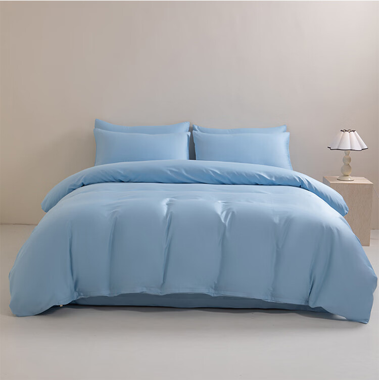 SOMERELLE A-Class Solid Color 60s Cotton Four-Piece Bedding Set 100% Combed Long-Staple Cotton Bed Linen 1.8m Fitted Sheet Set Sky Blue 9