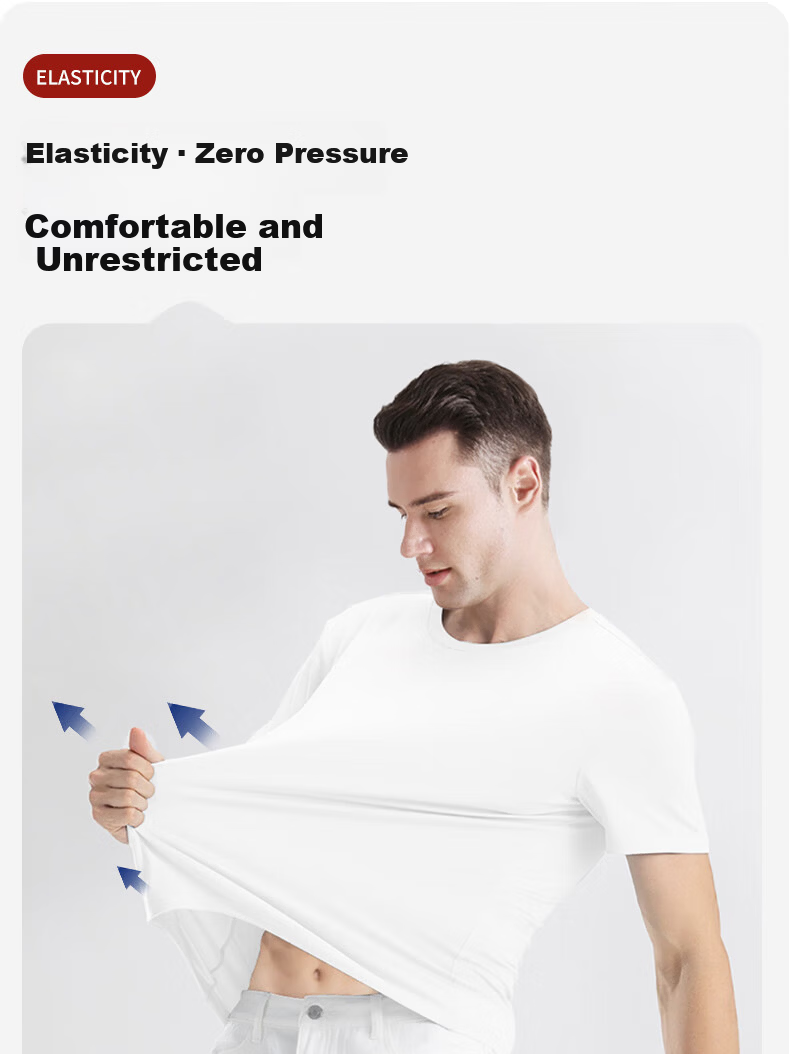 Mengyangwang Short Sleeve T-Shirt Men Xinjiang Cotton Men's Base Shirt 5A Antibacterial Crew Neck White Small T Wearable Gray XL 16
