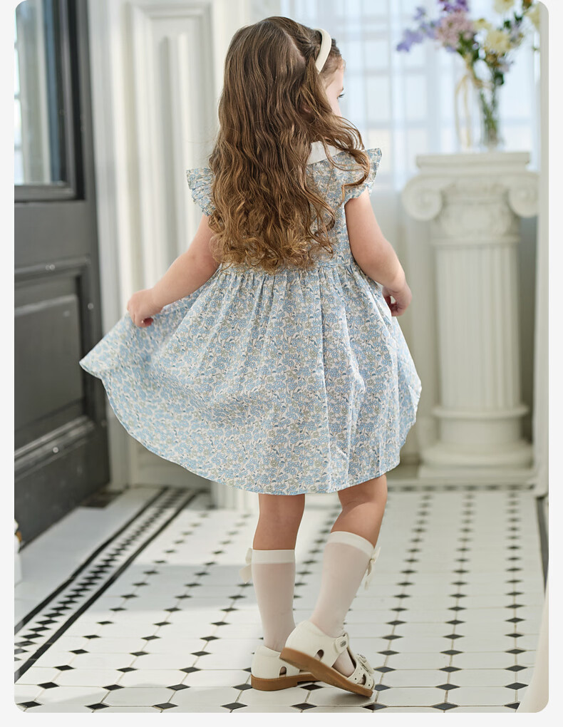 DAVE & BELLA Girls' Cotton Summer Dress Floral Toddler Baby Class A Dress 12
