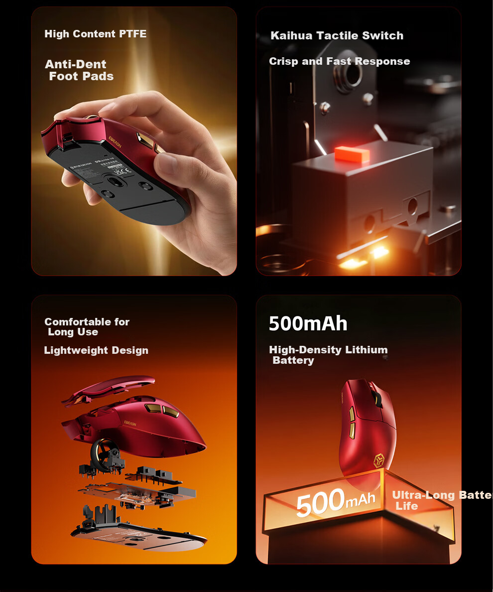 EWEADN S9Master Wireless Mouse, Gaming Lightweight Mouse, Bluetooth Tri-Mode PAW3955EX Custom Sensor, Suitable for Office And Large Hands, Computer Laptop Peripherals 3