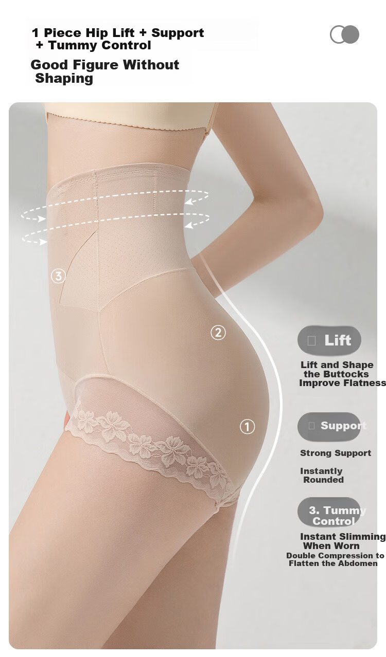 Tingmei Summer Thin High-Waist Lace Light Compression Abdomen Control Hip Lift Double Cross Structure Waist Shaping Pants 1