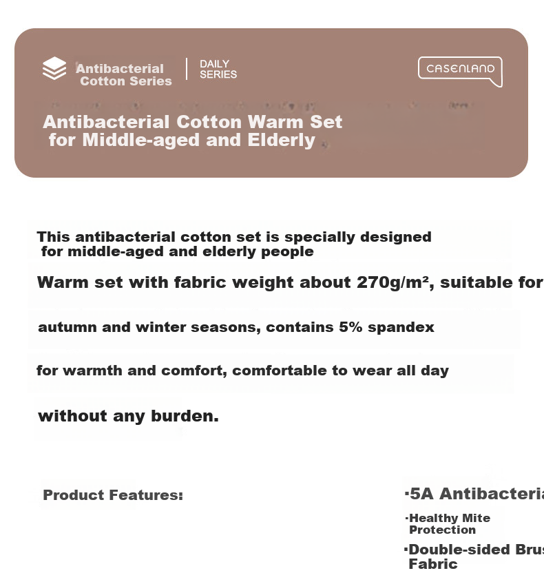 CASENLAND Women's Middle-Aged and Elderly Thermal Underwear Set, Fleece-Lined, Thickened, Antibacterial, 100% Cotton, Autumn Shirt and Pants for Moms 1