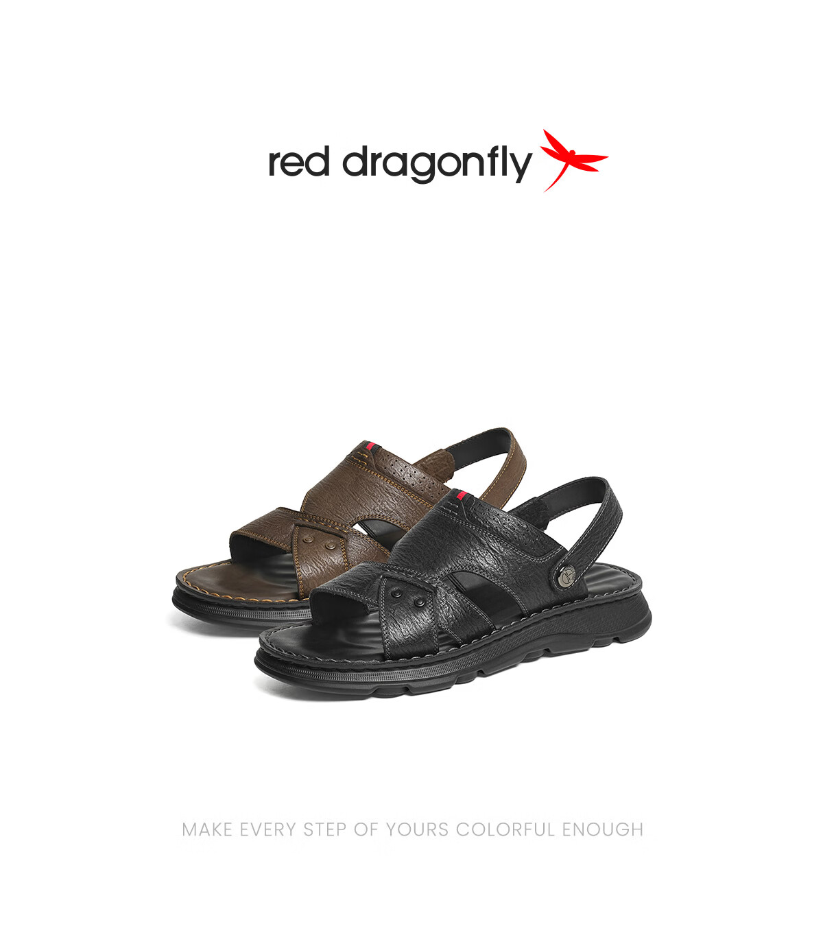 Red Dragonfly Men's Summer Sandals 26 Comfortable Genuine Leather Beach Shoes Middle-aged and Elderly Dad Slippers WTT26135 Brown Size 42 1