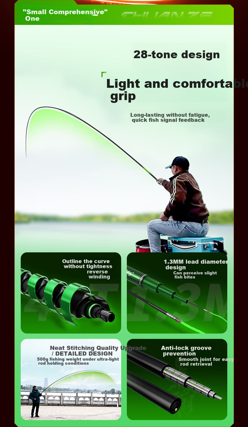 Chuanzé Dingjian Jianghu Lightweight Multi-Purpose Fishing Rod Top Ten Brand Carbon Fiber 6.3m 10