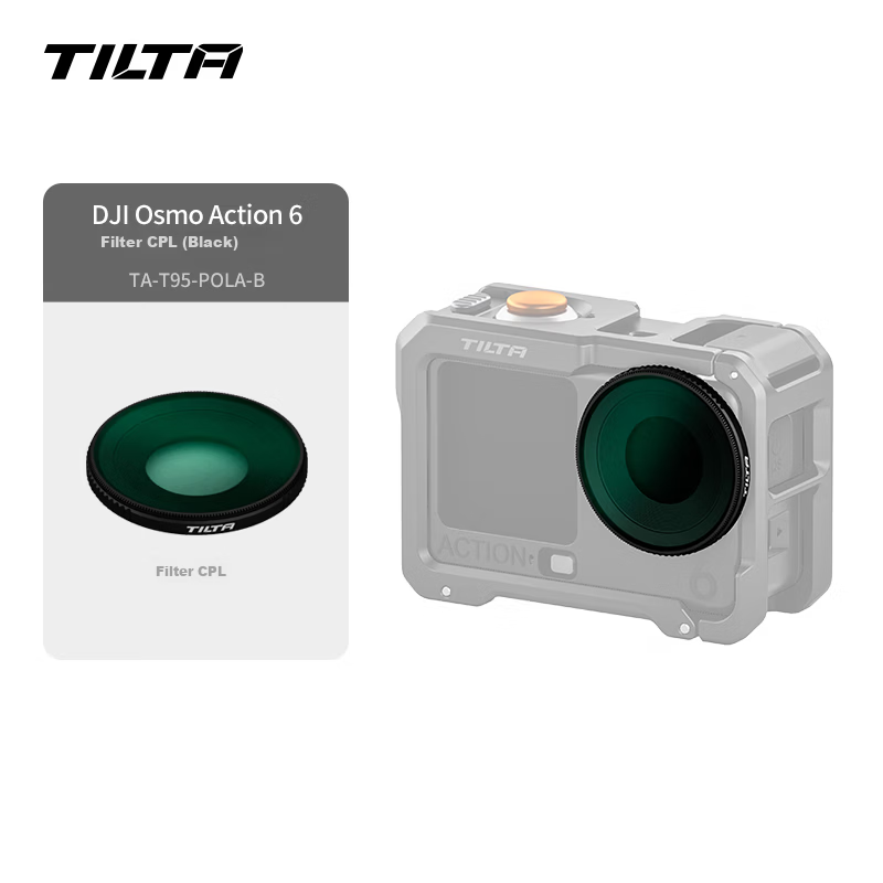 TILTA Iron Head Filter for DJI OSMO Action 6 Sports Camera Metal Expansion Frame Shockproof Protective Magnetic Base CPL Filter - Black