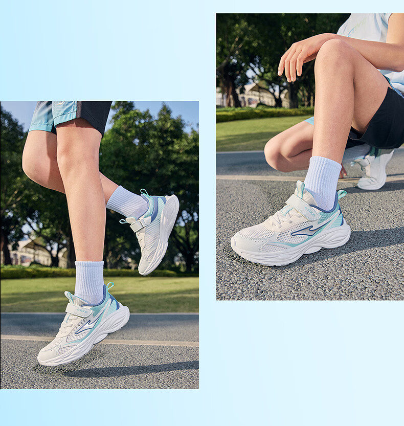 ERKE Kids Summer Mesh Boys and Girls Sports Shoes Children's Breathable Running Shoes Microcrystal White/Cloud Gray/Clean Water Color Size 36 16