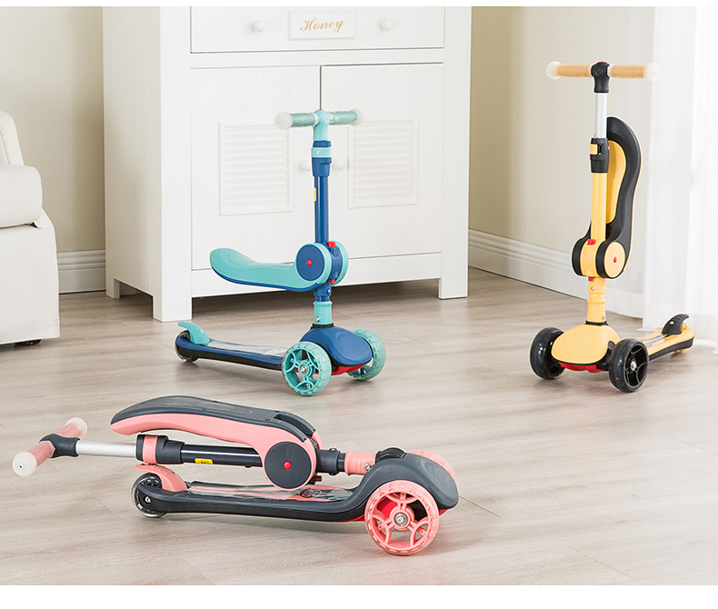 KUB Children's Scooter for Ages 3-6 Gift Flashing Wheels Foldable Multifunctional Forest Gree 11