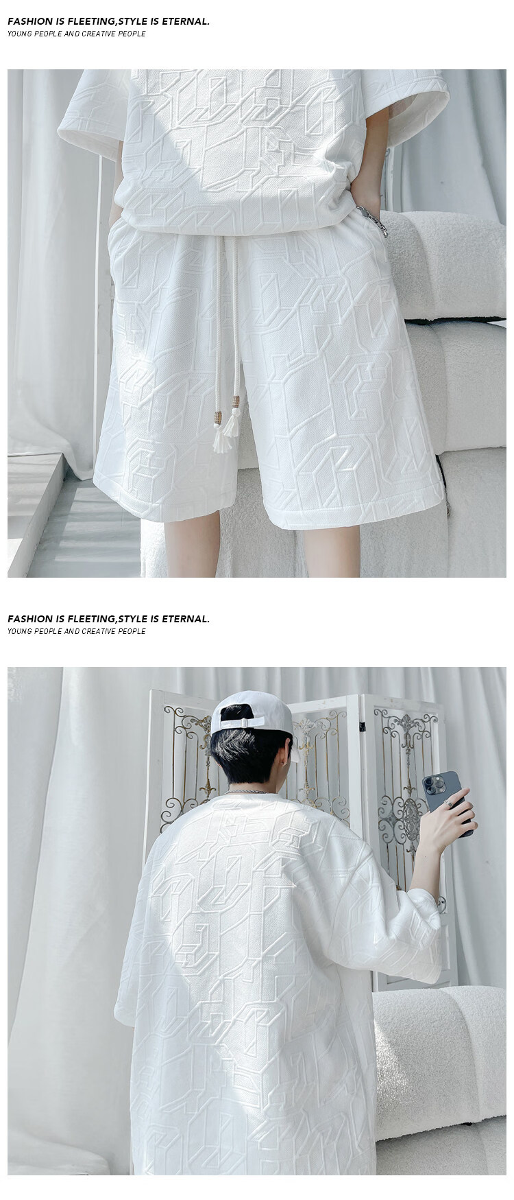 Wassup Sohot Ice Silk Short Sleeve T-Shirt Men's Set New Summer Large Size Loose Half Sleeve Shorts Two-Piece Set Apricot L 13