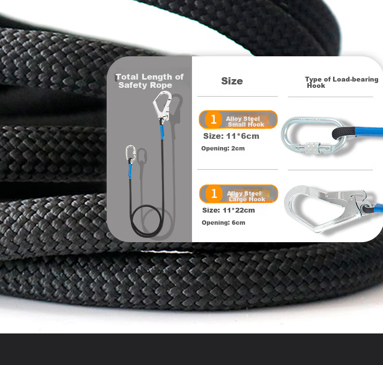 Shandouao Five-Point Safety Harness Fall Protection Rope for High-Altitude Work AD9026 Double Large Hooks 3m 15