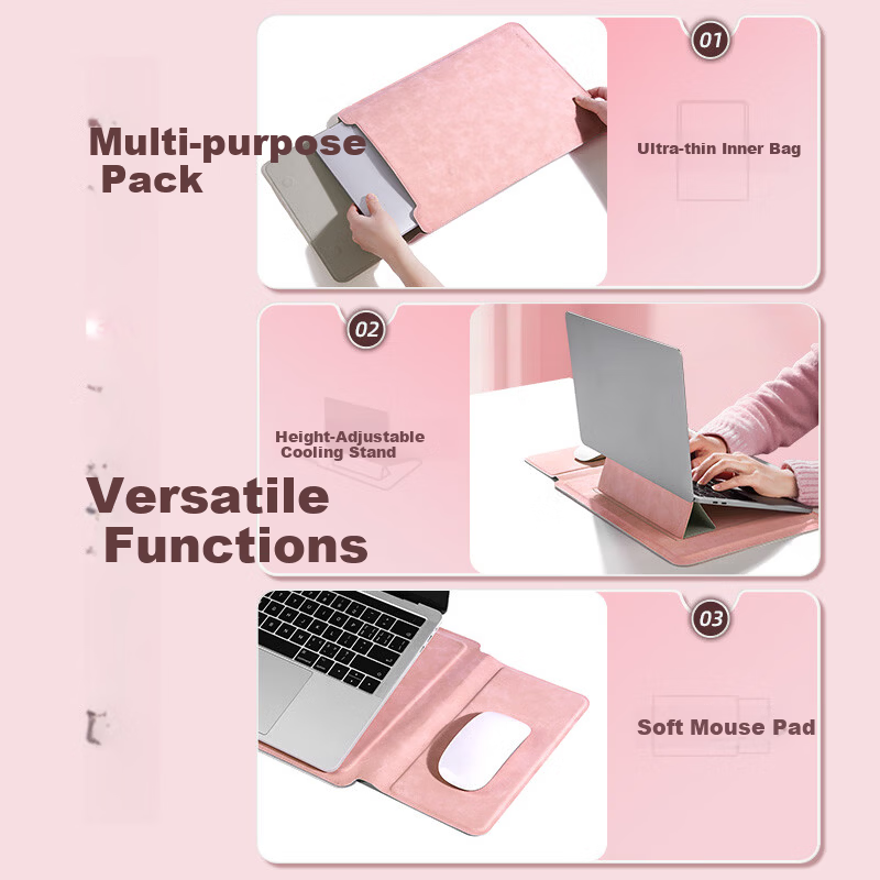 Jichuan Laptop Bag 13.3 Inch Notebook Sleeve Digital Storage Bag for Women Compatible with Apple MacBook Air/Neo Protective Case with Stand